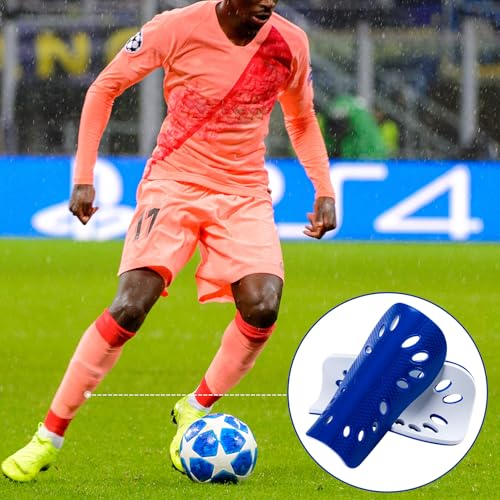 ANCIRS 2 Pair Soccer Shin Guards for Youth, Breathable Shin Guard Sleeves for Football Games, Protective EVA Cushion for Youth Men & Women - color: White & Blue