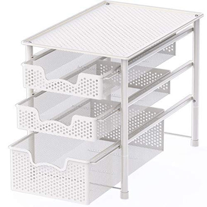 Simple Houseware 3 Tier White Alloy Steel Sliding Basket Organizer Drawer Cabinet