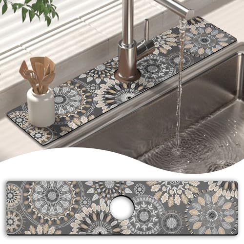 Kitchen Sink Splash Guard Faucet Mat 24" X 5.5" Mandala Absorbent Fast Drying Mat Faucet Draining Mat Sink Splash Guard Behind Faucet Drip Catcher for Kitchen Bathroom - color: mandala, size: 24*5.5in