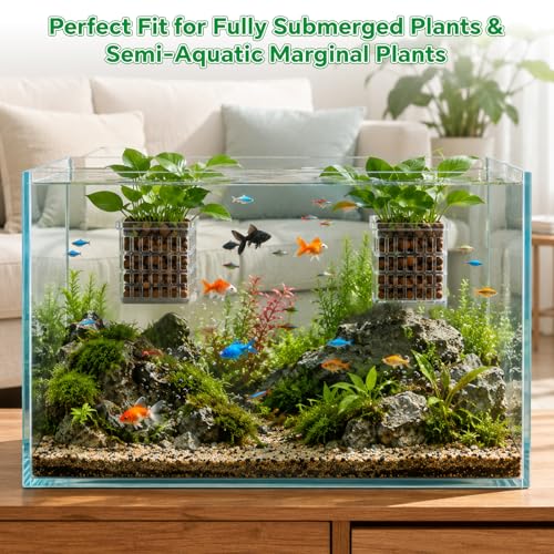 2 Pack Upgraded Aquarium Plant Holder, Adjustable Height Fish Tank Planter with Suction Cups & Extendable Hooks, Transparent Aquaponic Plant Holder for Aquascape Decoration