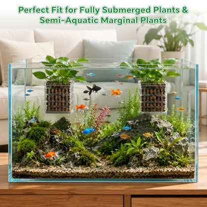 2 Pack Upgraded Aquarium Plant Holder, Adjustable Height Fish Tank Planter with Suction Cups & Extendable Hooks, Transparent Aquaponic Plant Holder for Aquascape Decoration