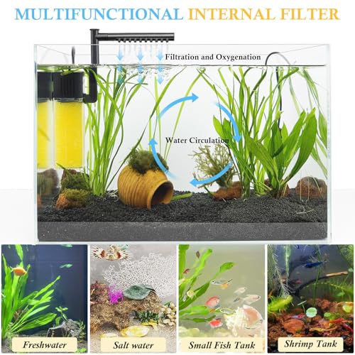 10W 15W 20W Aquarium Submersible Filter, Quiet Fish Tank Internal Filter with Spray Bar, Powerful Aquarium Filter for 5-80 Gallon Tank (10W for 5-30Gallon)