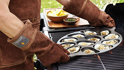 Outset Cast Iron Oyster Grill Pan, 12 Cavities, Black Oyster BBQ and Serving Pan - color: Black, size: 12 Cavities