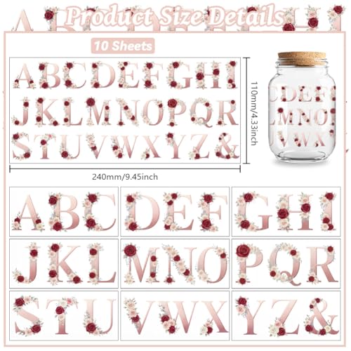 UV DTF Cup Wraps Transfer Stickers Flowers with 26 Alphabet Letters Pattern, 10 Sheets Waterproof Custom Vinyl Transfer Sticker 16oz Coffee Glass Cup Tumbler Bottle Mug Decals for Men Women - style: Flowers with 26 Alphabet Letters