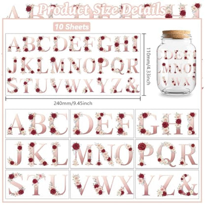 UV DTF Cup Wraps Transfer Stickers Flowers with 26 Alphabet Letters Pattern, 10 Sheets Waterproof Custom Vinyl Transfer Sticker 16oz Coffee Glass Cup Tumbler Bottle Mug Decals for Men Women - style: Flowers with 26 Alphabet Letters
