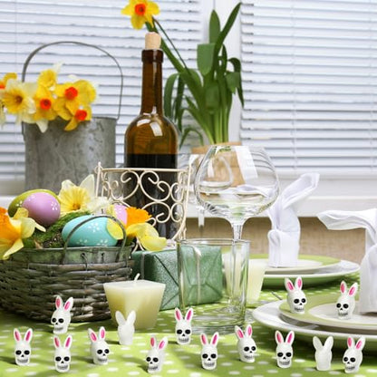 VioraWhite 50 Pcs Easter Mini Resin Skulls Figures Miniature Resin Tiny Skulls Figures with Rabbit Ears Landscape Aquarium Garden Desktop Ornament DIY Decoration for Party Supplies - style: Easter