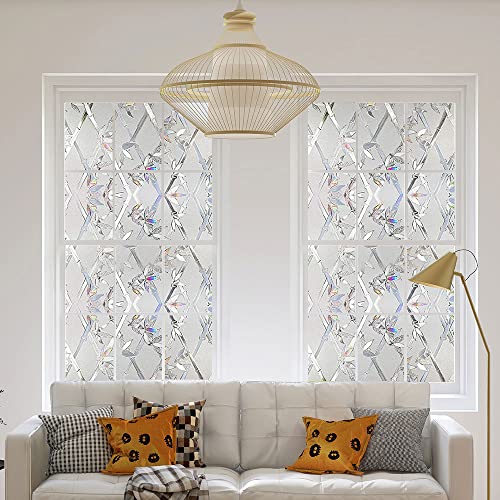 Window Privacy Film, 3D Stained Glass Film, Vinyl Decorative Window Decals, Static Cling Window Film Non-Adhesive Removable (17.5 x 78.7 inch) - size: 17.5'' x 78.7'' (44.5 x 200 cm)