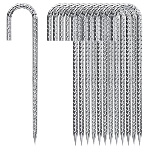 Rebar Stakes 12 Inch, Tent Stakes Heavy Duty Galvanized J Shaped 50 Pack Landscape Fabric Staples for Garden Weed Barrier Fabric Dog Fence Inflatable Camping Tents Artificial Turf - color: Silver-8mm, size: 50pcs