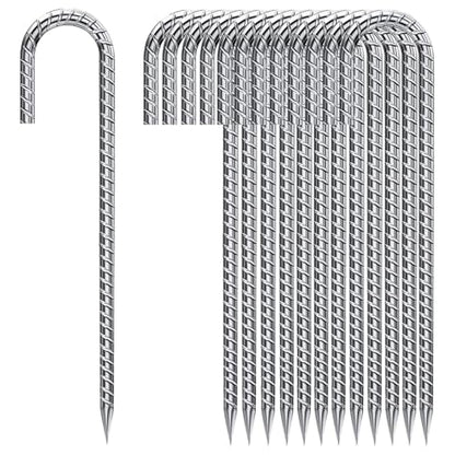 Rebar Stakes 12 Inch, Tent Stakes Heavy Duty Galvanized J Shaped 50 Pack Landscape Fabric Staples for Garden Weed Barrier Fabric Dog Fence Inflatable Camping Tents Artificial Turf - color: Silver-8mm, size: 50pcs