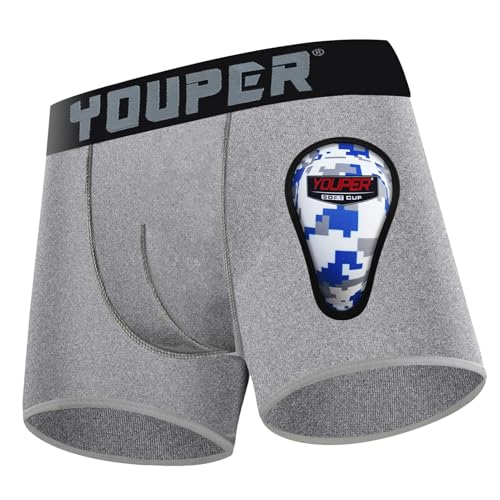 Youper Youth Elite Boxer Briefs w/Soft Athletic Cup, Boys Stretch Boxer Jock for Baseball & Football - color: Light Grey, size: Small