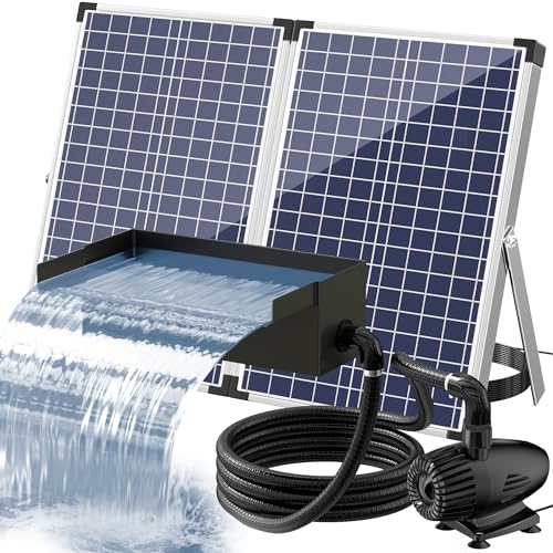 70W Solar Water Pump with Pond Waterfall Kit, 304 Stainless Steel Pond Waterfall Spillway, Pond Spillway with 9.8FT Corrugated Tubing for Garden Water Features-P5703 - size: Solar Powered 70W