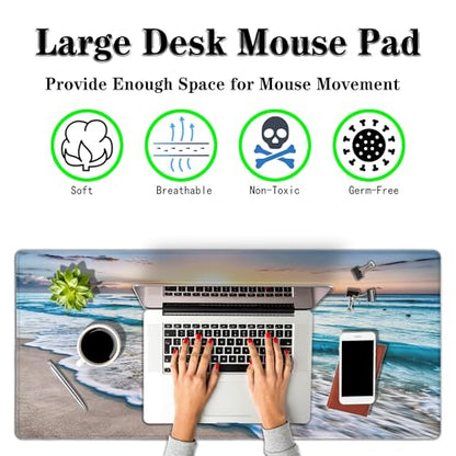 Keyboard Mats Desk Accessories Kit Gaming Mousepad Big Mouse Pads Pc Desk Mat Full Desk Mat Waterproof Non-Slip Rubber Base 35.4" X 15.7" for Game Office, Beach Sunset Ocean Waves - color: Beach