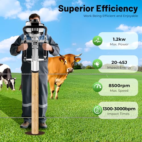 Bepritm Gas Powered T Post Driver, 37.7CC 4 Stroke Fence Post Pile Driver Gasoline Piling Engine with 2 Piling Heads, Portable Petrol Piledriver Single Cylinder Air Cooling 8500r/min (37.7CC 4 Stroke) - color: 37.7cc 4 Stroke