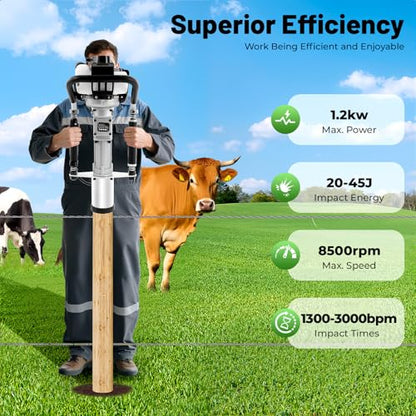 Bepritm Gas Powered T Post Driver, 37.7CC 4 Stroke Fence Post Pile Driver Gasoline Piling Engine with 2 Piling Heads, Portable Petrol Piledriver Single Cylinder Air Cooling 8500r/min (37.7CC 4 Stroke) - color: 37.7cc 4 Stroke