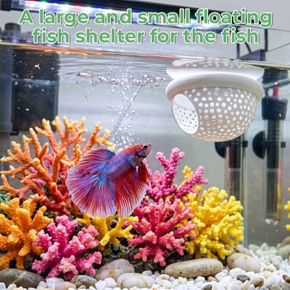 2 PCS Floating Betta Hammock & Shrimp Shelter, 3D Printed Aquarium Hammock | Floating Bettas Hide and Shrimp Cave Safe Resting Spot with Feeding Ring for Bettas Small Fish Betta Fish Tank Accessories(Wh