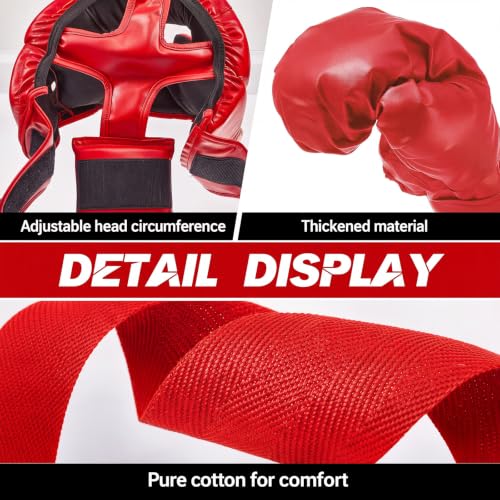 Kanayu 14 Pcs Boxing Gloves and Headgear Set for Beginners Youth 16 Ounce Boxing Gloves Headgear Helmet Hand Wraps Mouth Guards Equipment for Beginners Training Equipment Gifts - color: White, Red