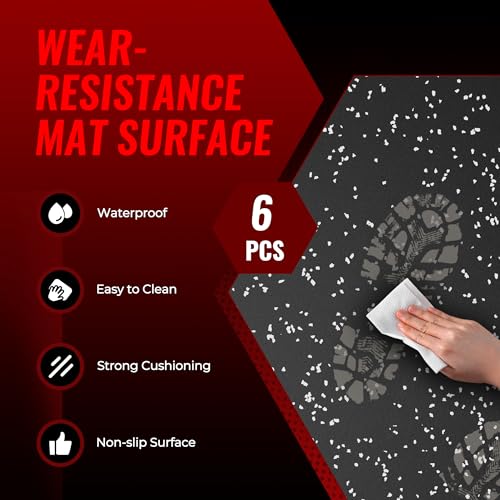 SUPERJARE 0.79'' Extra-Thick Exercise Equipment Mats, 6 Pcs 24 Sq Ft Rubber Top Floor Tiles with High Density EVA Foam, Interlocking Gym Flooring for Home Gym, Protective Workout Mat, Black/Grey - size: 6 Tiles (24 Sq Ft)