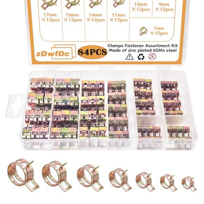 84PCS 7-17mm Fuel Line Hose Clamps Spring Clamp Silicone Vacuum Wire Air Pipe & Bushing Automotive Replacement Fastener Selection Kit DD006-c - color: Colored Zinc