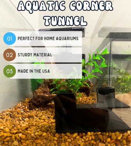 Aquarium Underground Tunnel | Fish & Shrimp Hideout for Aquariums | Unique Underground Viewing Tunnel | Made in USA (Corner Tunnel, Black)