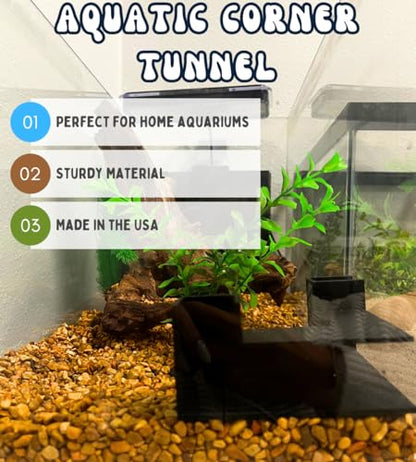 Aquarium Underground Tunnel | Fish & Shrimp Hideout for Aquariums | Unique Underground Viewing Tunnel | Made in USA (Corner Tunnel, Black)