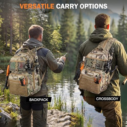 PLUSINNO Fishing Gear Fishing Backpack with Tackle Box, Waterproof tackle Backpack with Rod Holders, Lures, Tools, Pliers & Accessories, Fish Gifts for Men - color: Khaki Fishing Backpack With Fishing Kit