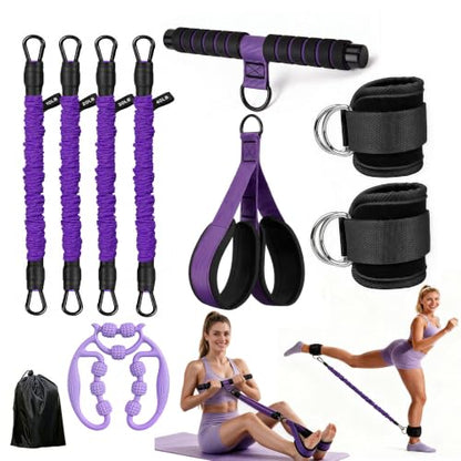 Pedal Resistance Band with Handle, Multifunctional Home Gym Set - color: Purple