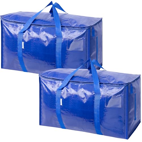 TICONN 2 Pack Extra Large Moving Bags with Zippers & Carrying Handles, Heavy-Duty Storage Tote Moving Boxes for Space Saving (2 PK, 18 Gallon) - color: Blue-18 Gallon, size: 2 Pack