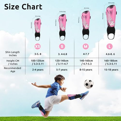 Shin Guards Soccer Youth Kids, Shin Guard Boys Girls Teenagers 2-18 Yrs Old | Soccer Shin Guards with Ankle Sleeves Protection - Football Shin Pads Equipment with Adjustable Strap - color: Pink, size: Small
