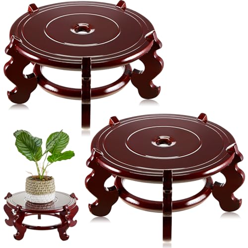 2 Pcs 4 to 12 in Wooden Plant Stands Indoor Chinese Oriental Plant Stand for Vase Fishbowl Flower Pot Lamp Redwood Base Vintage Display Rack Decor(12 Inch) - size: 12 Inch