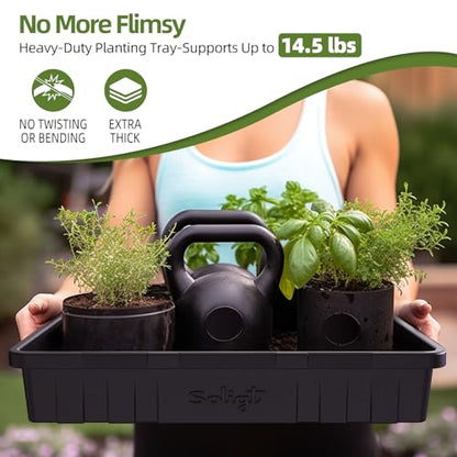 SOLIGT Extra Thick Heavy Duty 10 Pack Seed Starting Trays - Microgreens Growing Trays Seedling Plant Germination Starter Tray Transplant Fodder Flats, No Holes, No Leakage, Reusable, 14 * 10.8 * 2.3" - size: 1014