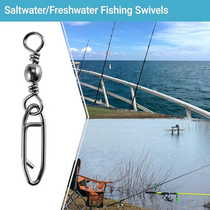 High Strength Fishing Swivels Stainless Clips Steel Snap Swivels Barrel Connector Saltwater Swivel Fishing Rolling Black Nickel - size: Size 4+M (57lb) 50 pcs