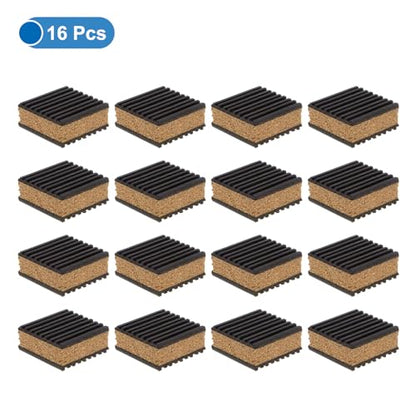 uxcell 16pcs Ribbed Anti-Vibration Isolation Rubber Pads 2" Length x 7/8" Thick, Square Anti Vibration Pads with Cork Center Layer for HVAC Air Compressor Washer - size: 2" Long x 7/8" Thick
