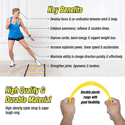 20ft Sports Agility Ladder for Men Women and Kids, Speed Youth Soccer Agility Training Equipment for Football, Exercise, Tennis, Legs Workout with Speed Parachute and Carry Bag