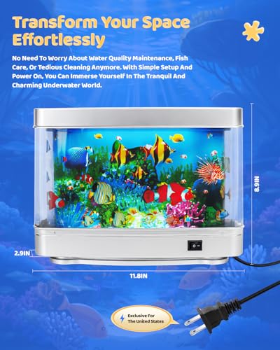 Fake Fish Tank Baby Aquarium - Artificial Fish Lamp with Moving Tropical Fish - LED Sensory Aquarium Light for Bedroom and Office, Ideal for Kids and Adults - Relaxing Night Light & Stress Reliever