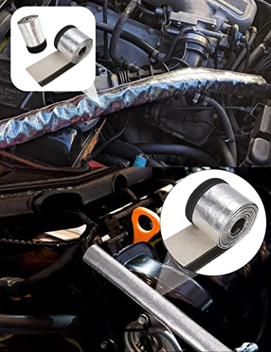 Heat Shroud Aluminized Sleeving Heat Shield fuel line wire heat sleeve for Ultimate Heat Protection Hose Wire Sleeving with 10PCS Stainless Steel Cable Metal Ties-Silve (1-1/2" I.D.x 10FT) - color: Silver, size: 1-1/2"IDx10FT