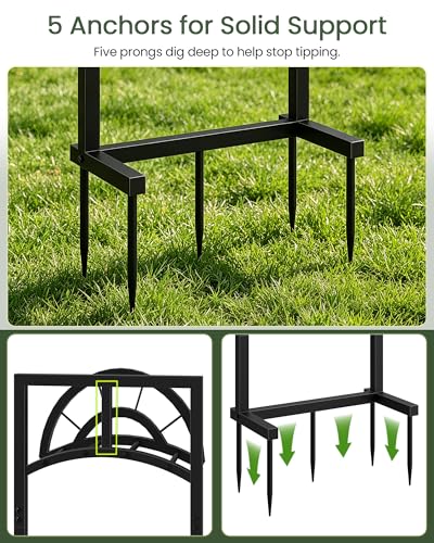 Garden Hose Holder with 5 Prongs, Heavy Duty Water Hose Holder Stand, Holds 150ft Hose, Metal Water Hose Holder for Outside, Yard, Lawn, Patio, Black TCJ91BB