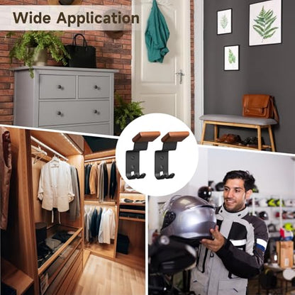 Helmet Holder with Hooks, Beech Wood, Steel, Wall Mount