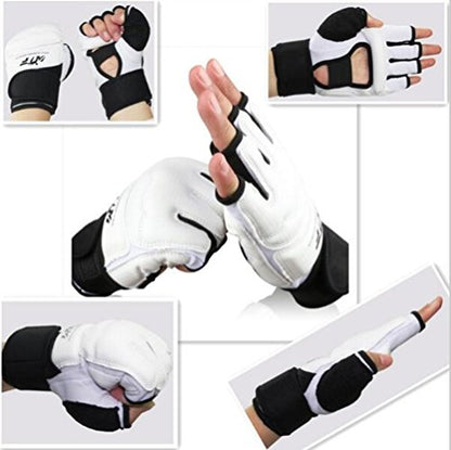 Men Kids Taekwondo Gloves Punch Bag Boxing Martial Arts MMA Sparring Grappling Muay Thai Training PU Leather Wrist Wraps Gloves - color: White, size: Large