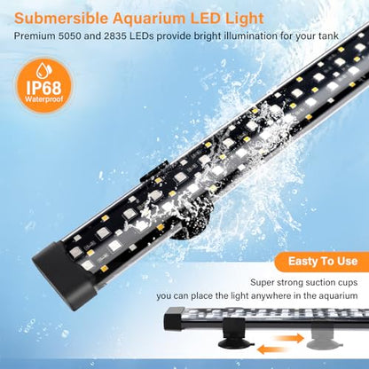hygger Submersible LED Aquarium Light, 11W 12 in 24/7 Mode Fish Tank Light with 5 Rows Beads, with Timer 9 Colors and Adjustable Brightness, IP68 Waterproof Full Spectrum Light for 13-23 inch Tank - size: 12in 11W