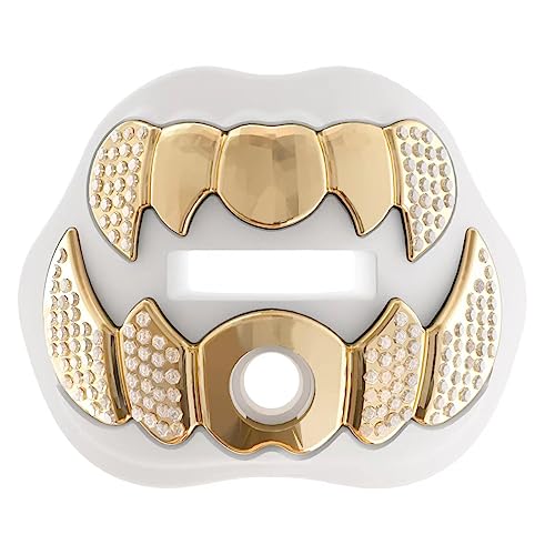 LeCool Football Mouth Guard with Connected Strap- 3D Beast Chrome Adult and Youth Mouth Guard-Mouth Piece for Sports for Maximum Air Flow and Teeth Protection - color: White