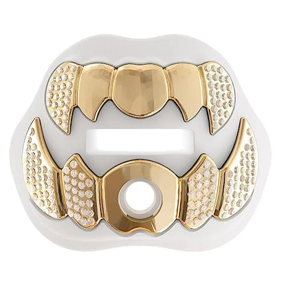 LeCool Football Mouth Guard with Connected Strap- 3D Beast Chrome Adult and Youth Mouth Guard-Mouth Piece for Sports for Maximum Air Flow and Teeth Protection - color: White