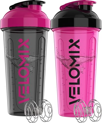 VELOMIX 2 Pack 28oz Protein Shaker Bottle for Protein Mixes, Black/Pink - color: B2) Black / Pink