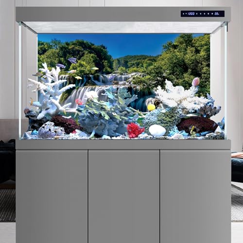 YongFoto Fish Tank Background 30x12 inch Aquarium Background Forest Lakes Rivers Mountains Nature Scenery Backdrop Reptile Habitat Terrarium Background - color: Green-3, size: 30x12in/75x30cm