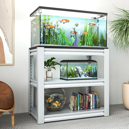 Aquarium Stand for 40 to 50 Gallon Fish Tank Heavy Duty 3-Tier Metal Tank Rack Adjustable Reptile Terrarium Cabinet Sturdy Support Storage Shelf for Home Office Living Tank Not Included