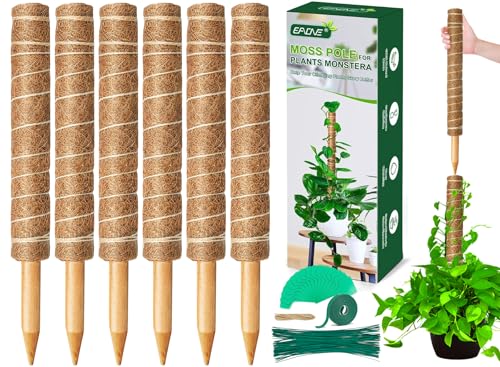 Moss Pole 126 Inch, 6 Pack 21" Monstera Plant Support for Climbing Potted Live Plants Indoor, Stackable Coco Coir Moss Sticks Monstera Stakes for Pothos Philodendron, with Garden Labels & Ties