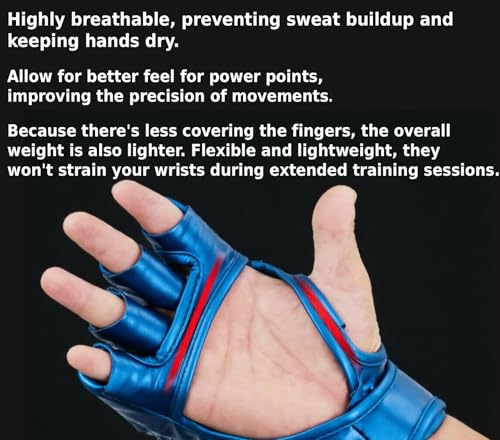 MMA Gloves Grappling Sparring, Mixed Martial Arts Mitts Men Women Boxing Gloves, Combat Sports Training, Muay Thai, Kickboxing, Open Palm Training Gloves for Grappling - color: Blue with tiger claw patterns