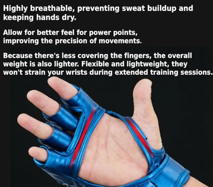 MMA Gloves Grappling Sparring, Mixed Martial Arts Mitts Men Women Boxing Gloves, Combat Sports Training, Muay Thai, Kickboxing, Open Palm Training Gloves for Grappling - color: Blue with tiger claw patterns