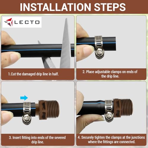LECTO 1/2" MPT Drip Irrigation Adapter – Fits 1/2" & 5/8" Tubing, Barbed Connector with Stainless Clamp, UV-Resistant (3 Pack) - style: Adapter