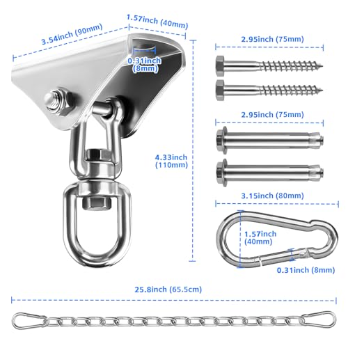 Heavy Duty Stainless Steel Punching Bag Hanger, Hammock Hanging Kit with Swing Chain & Carabiners, Heavy Bag Mount for Boxing Bags Hanging Chair Hammocks Swing Yoga