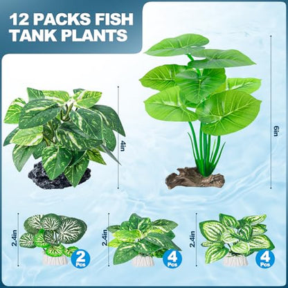 12 Pcs Betta Fish Tank Decor，Silk Aquarium Plants Green Fish Tanks Decoration Plants, Aquarium Decorations Green Plants - size: 12 Pcs Silk Aquarium Plants（Style A）